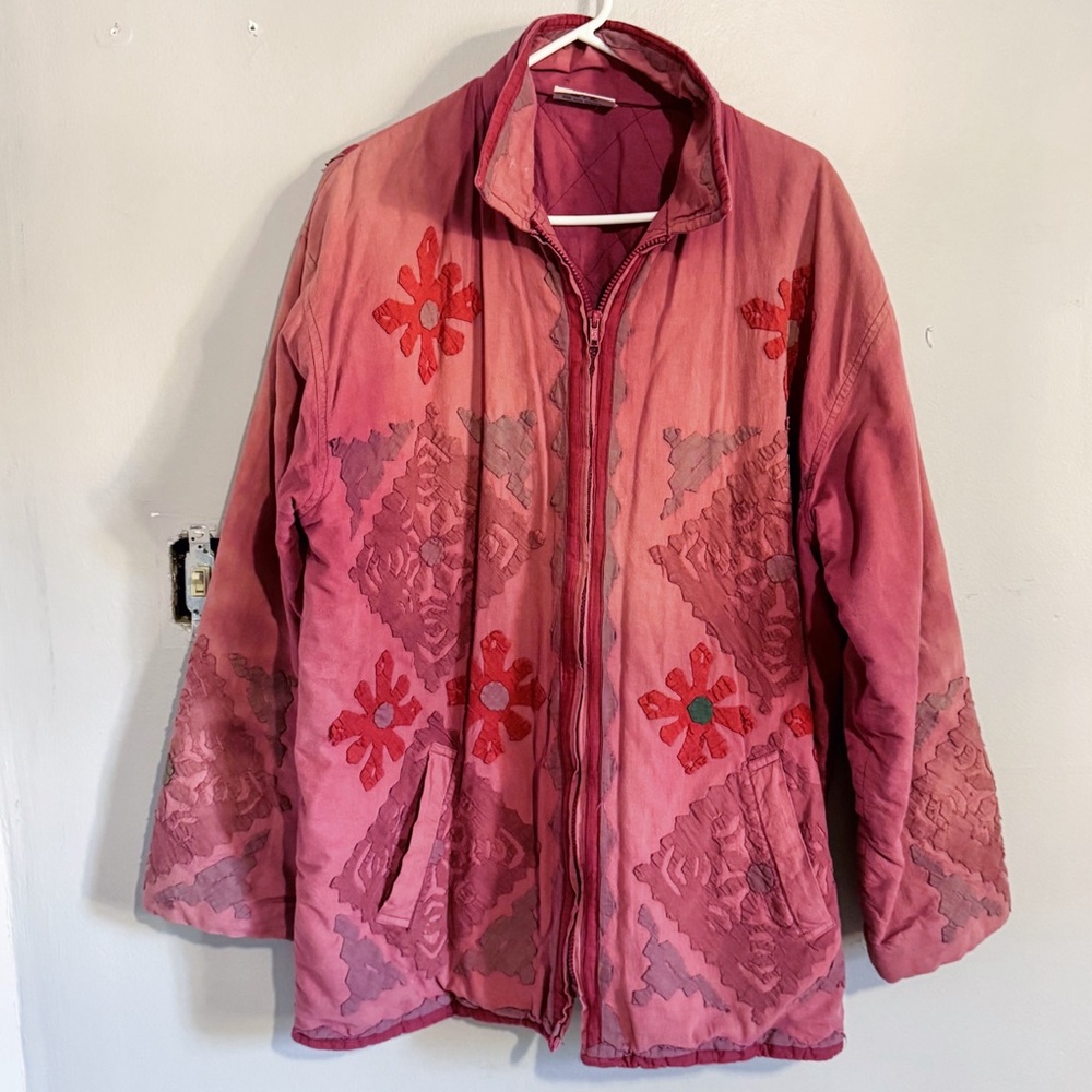 Vintage Encounter Red Patchwork Free Size Coat